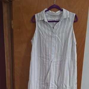 Sigrid Olsen Linen Top with Blue and White Stripes